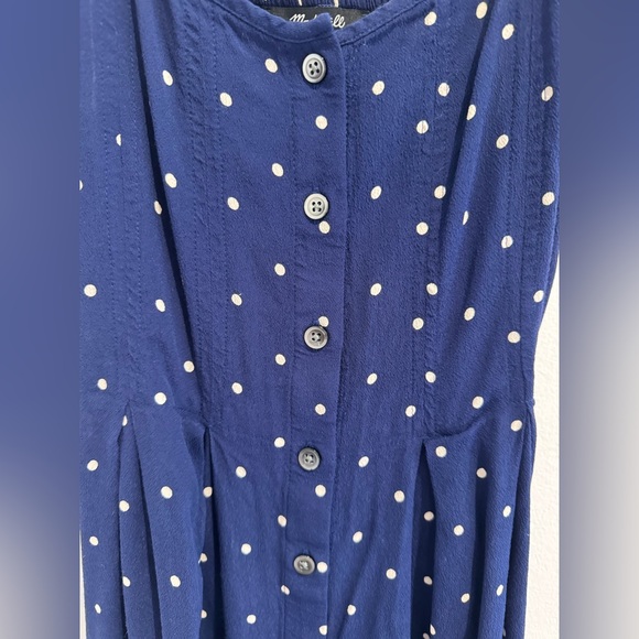 Madewell Women Blue Ruffle-Strap Button-Front Mini Dress Polka Dot Size 0 - Picture 5 of 7